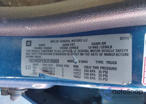 2012 Chevrolet Colorado 2Lt из США, поврежденный, VIN 1GCHSDFE8C8106869